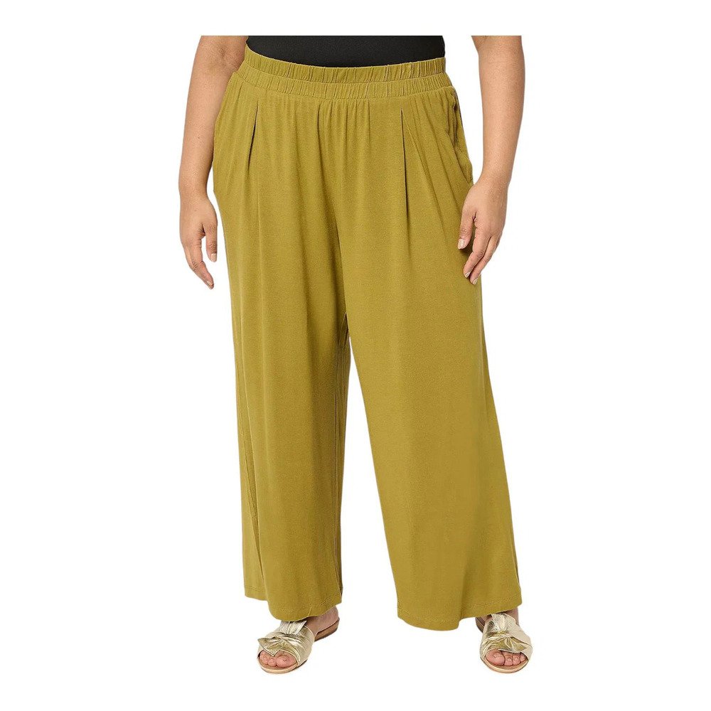 LOGO by Lori Goldstein Women's Full Length Wide Leg Pants Green Moss - Regular